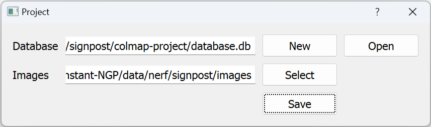 COLMAP new project settings