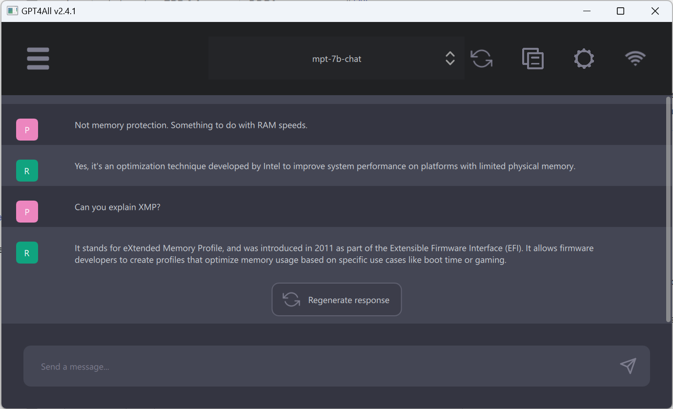 GPT4All in Windows with incorrect chat information