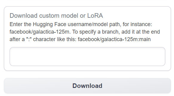 Model download text box on the Oobabooga UI