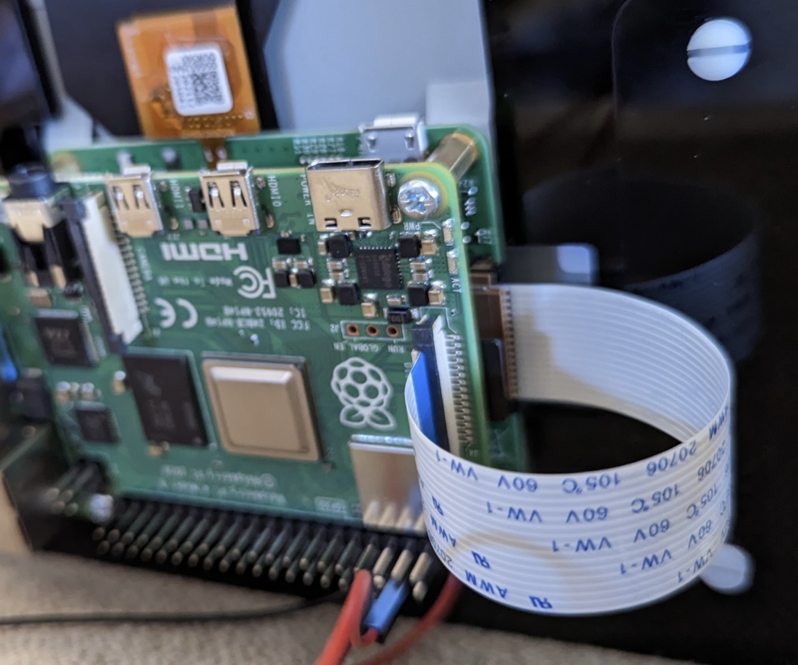 FPC cable on the Raspberry Pi display in the Pibow frame