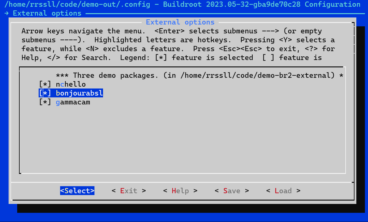 Buildroot menuconfig external package selection