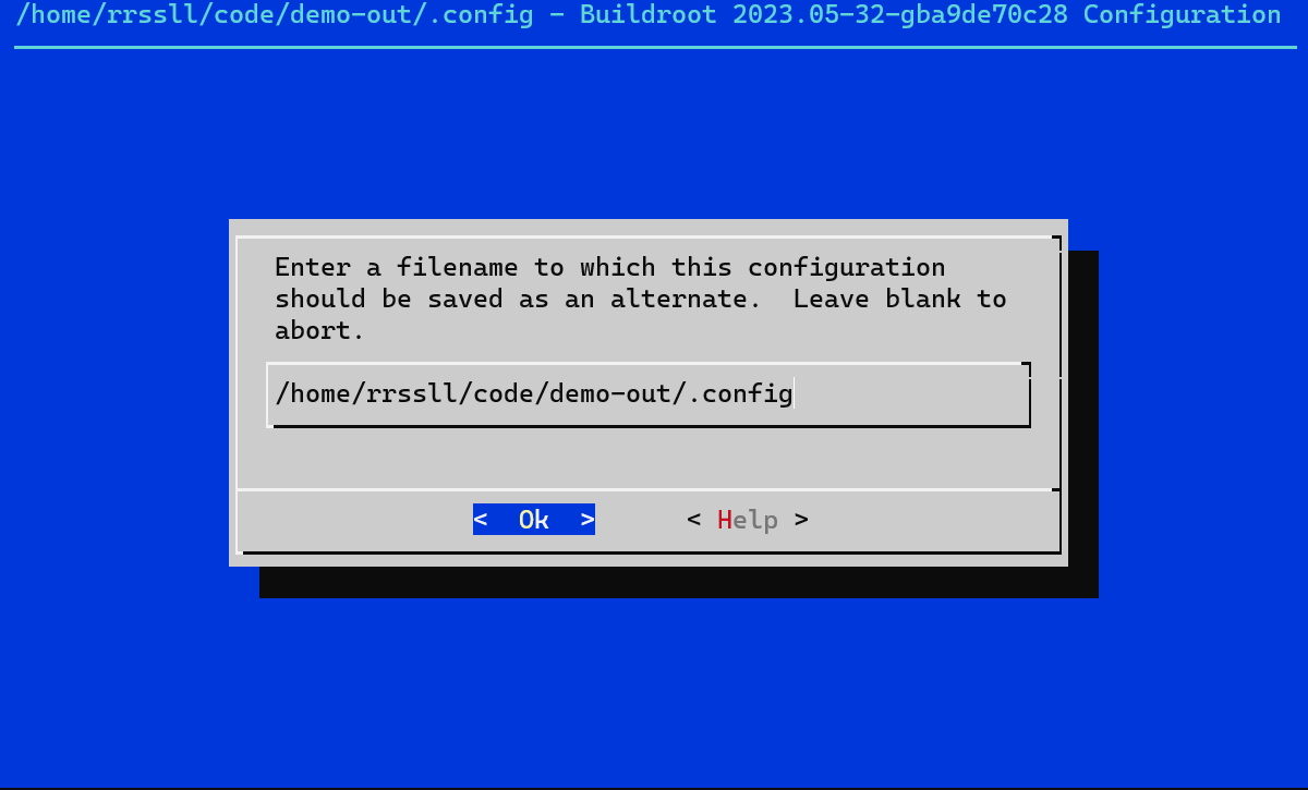 Save dialog in Buildroot make menuconfig
