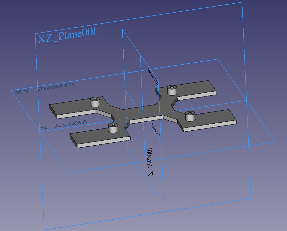 FreeCAD screenshot of flat, H-shaped model